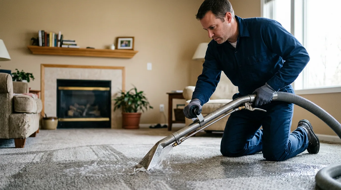 Water damage restoration technician working near Genoa, IL